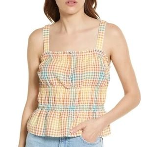 Madewell | Seersucker Sophia Peplum Tank in Rainbow Gingham Check